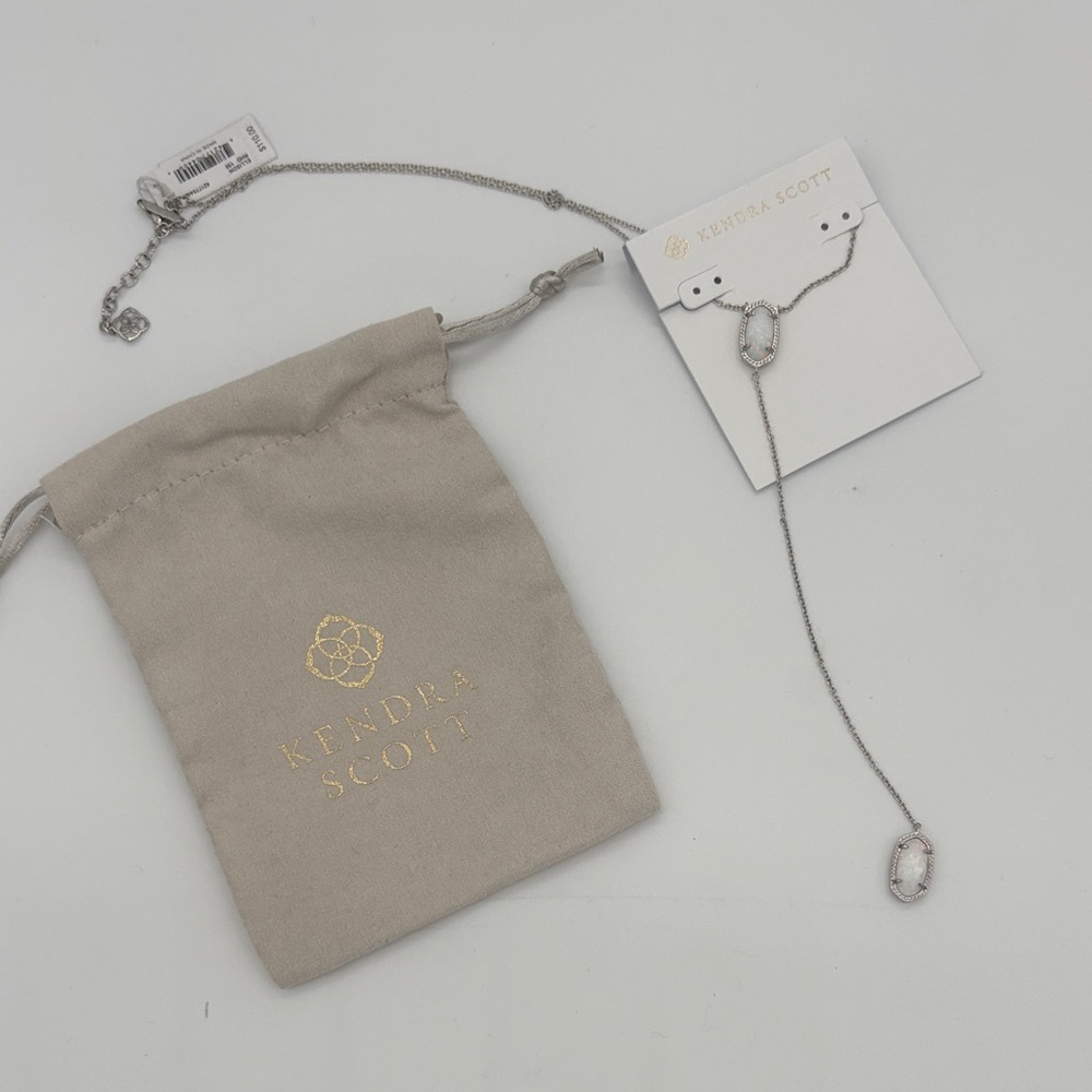NWT Kendra Scott Ellison Y necklace with white opal and silver metal
